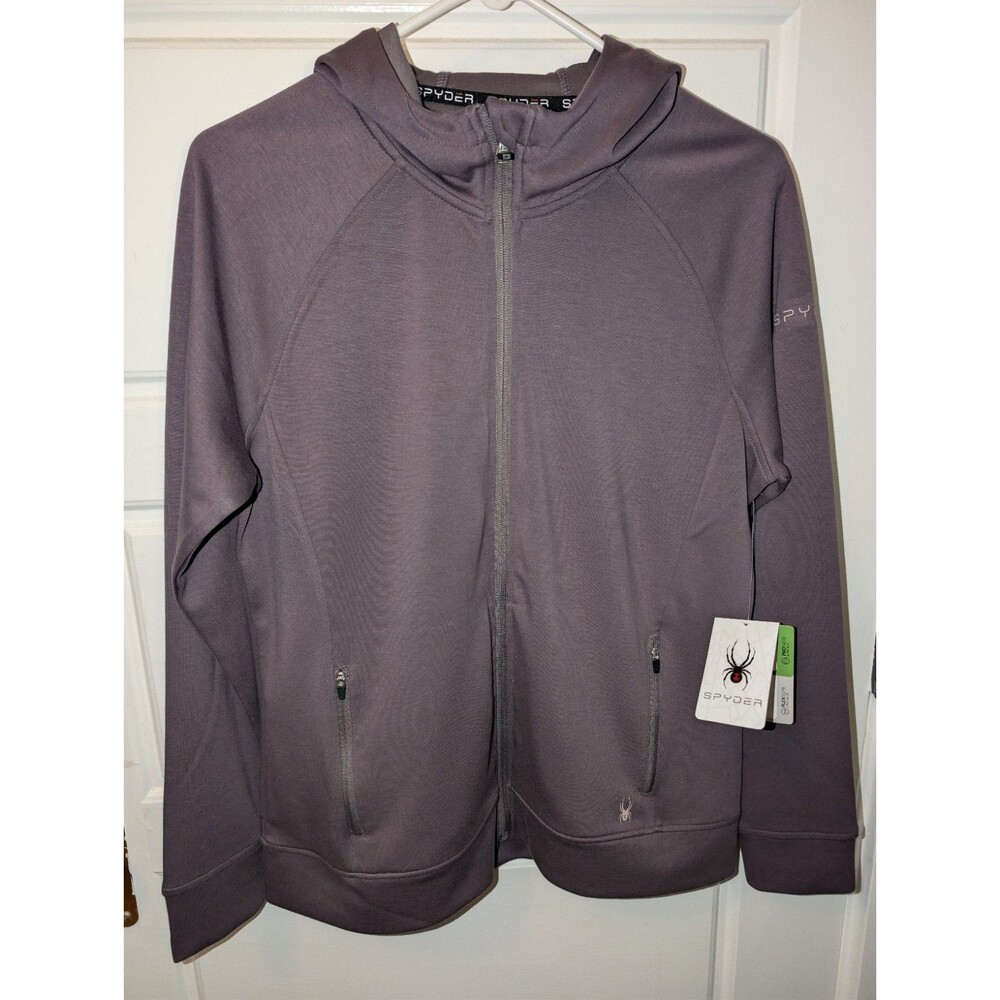 Spyder Hoodie Jacket Womens Medium Full Zip Athletic Brown Stretch Pockets NWT - Picture 3 of 14